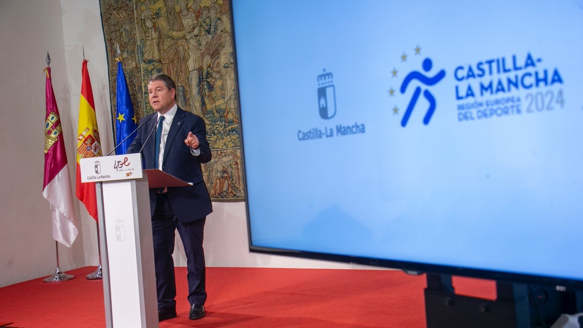 Toledo, 28 de diciembre 2023.- El presidente de Castilla-La Mancha, Emiliano García-Page, ha presentado, en el Palacio de Fuensalida, el proyecto de Castilla-La Mancha como Región Europea del Deporte 2024. (Fotos: A. Pérez Herrera // JCCM)