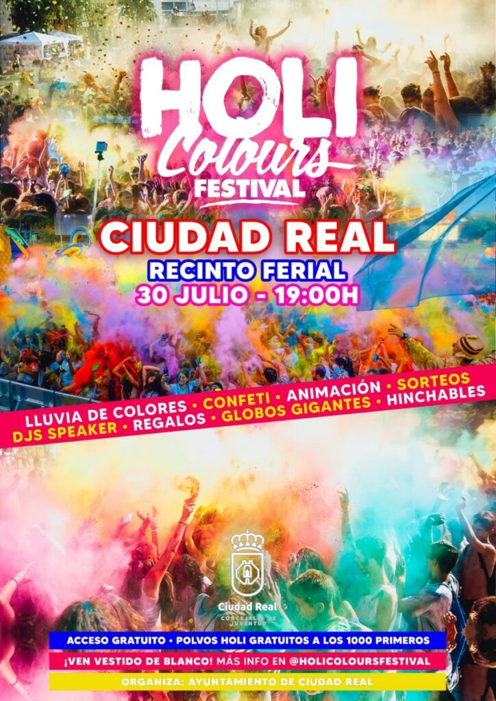 Cartel del festival Holi Colours de Ciudad Real. AYUNTAMIENTO DE CIUDAD REAL 24/7/2024